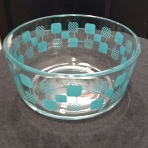 Pyrex Teal Turquoise Checkered Glass Mixing Bowl Very Collectible Hard To Find